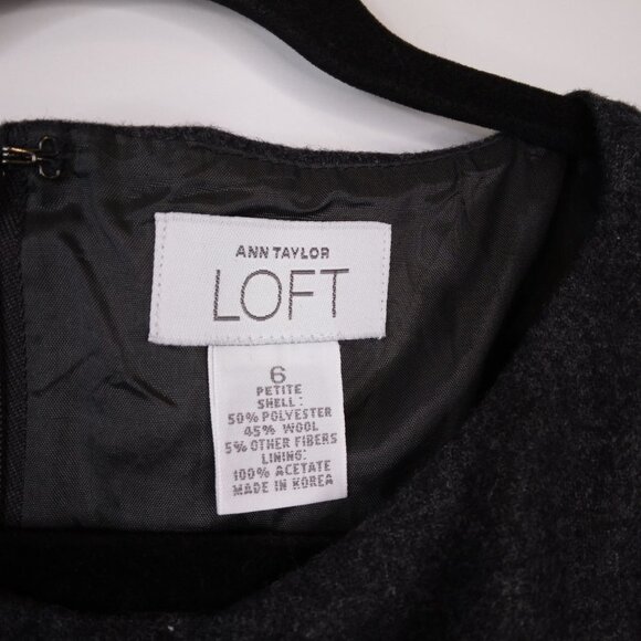 LOFT Sleeveless Sheath Wool Blend Charcoal Dress Size 6P - Picture 11 of 11